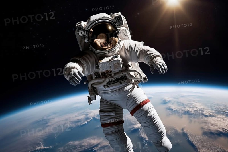 Astronaut Floating Above Earth in Space with extravehicular mobility unit and backpack. Wonder and awe of space exploration and science, AI generated