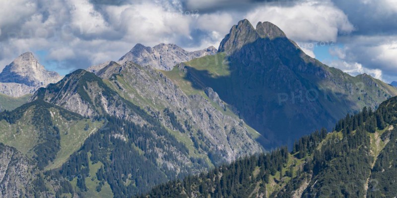 Mountain panorama from Söllereck to Höfats, 2259m, Allgäu Alps, Allgäu, Bavaria, Germany, Europe