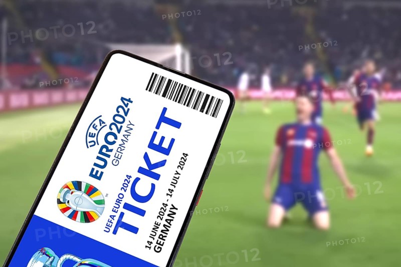 Ticket for UEFA euro 2024 Germany European Football Championship European Championship logo on a mobile phone in the stadium Symbolic image Photo montage in Germany