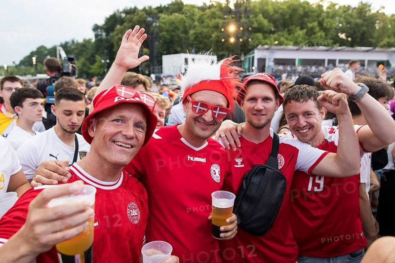 Danish fans in the fan zone at the Brandenburg Tor during the round of 16 match between Germany and Denmark at the European Football Championship, Berlin, 29 June 2024