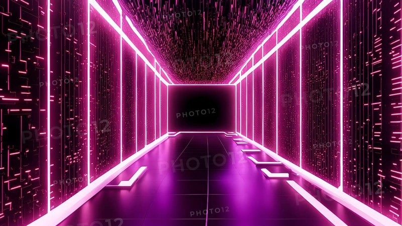 Digital data tunnel streaming with cascading binary code, AI generated