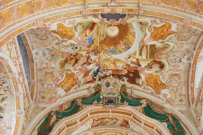 Fresco cycle, ceiling frescoes, interior of the Cistercian abbey church Fürstenfeld in Fürstenfeldbruck, Upper Bavaria, Bavaria, Germany, Europe