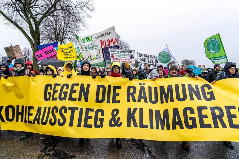 Demonstration against the demolition of the lignite village of Lützerath, from the village of Keyenberg the demonstrators marched to the edge of the Garzweiler open-cast mine and on to the rest of the village of Lützerah, Erkelenz, North Rhine-Westphalia, Germany, Europe