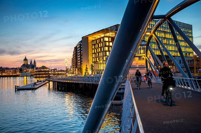 Amsterdam, Netherlands, city centre, St. Nicholas Basilica, new quarter on the Oosterdokskade, restaurant ship