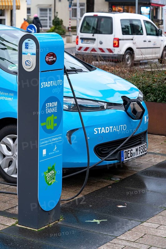Electric filling station, charging station for electric cars, city car sharing in Monheim, Germany, Europe