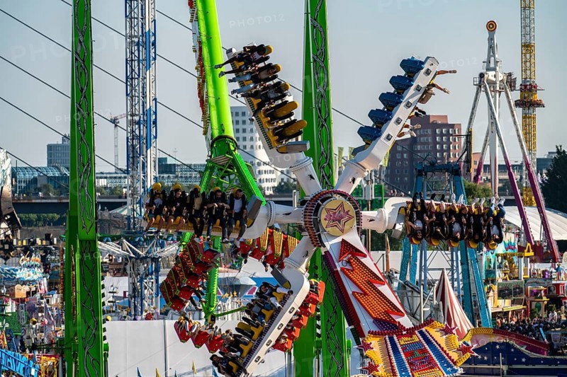 The Rhine Fair in Düsseldorf, in the Rhine meadows in the Oberkassel district, on the Rhine, North Rhine-Westphalia, Germany, Europe