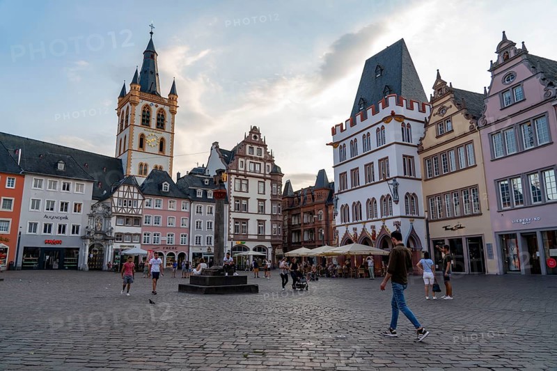 Houses, skyline on the main market square in the city centre of Trier, Rhineland-Palatinate, Germany, Europe