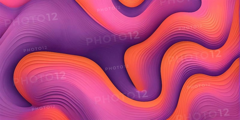 Seamless abstract pattern of vector fluid curved lines creating a dynamic ripple effect in vibrant colors of purple and orange, AI generated