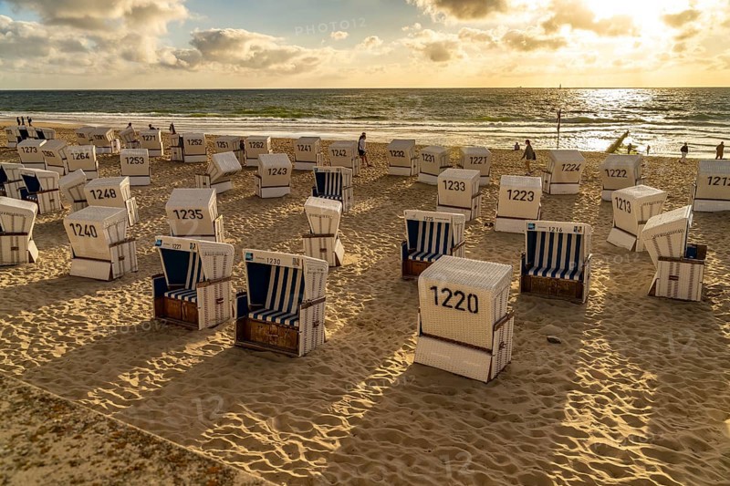 Beach chairs on the west beach near Westerland, Sylt island, North Friesland district, Schleswig-Holstein, Germany, Europe