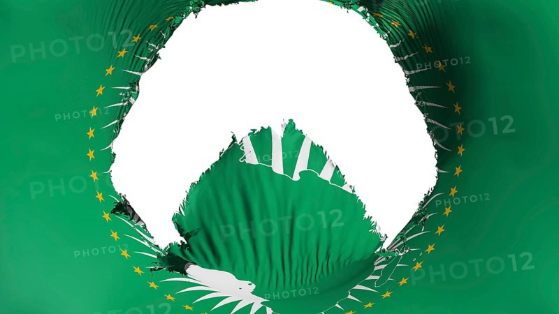 Big hole in African Union flag, white background, 3d rendering