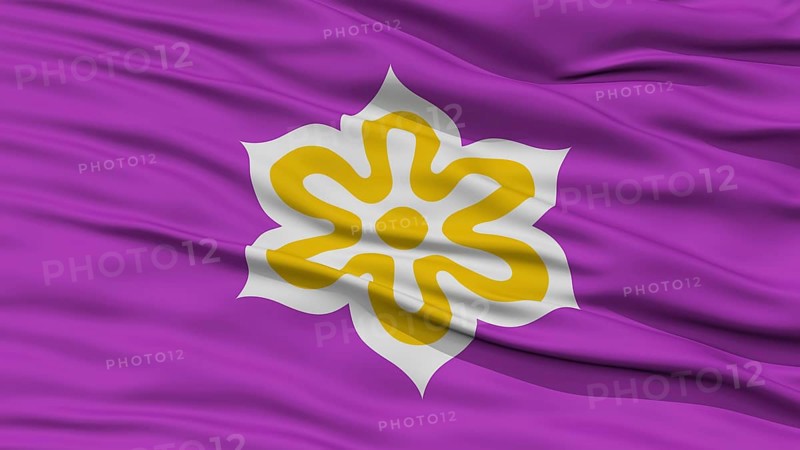 Closeup Kyoto Japan Prefecture Flag, Waving in the Wind, High Resolution