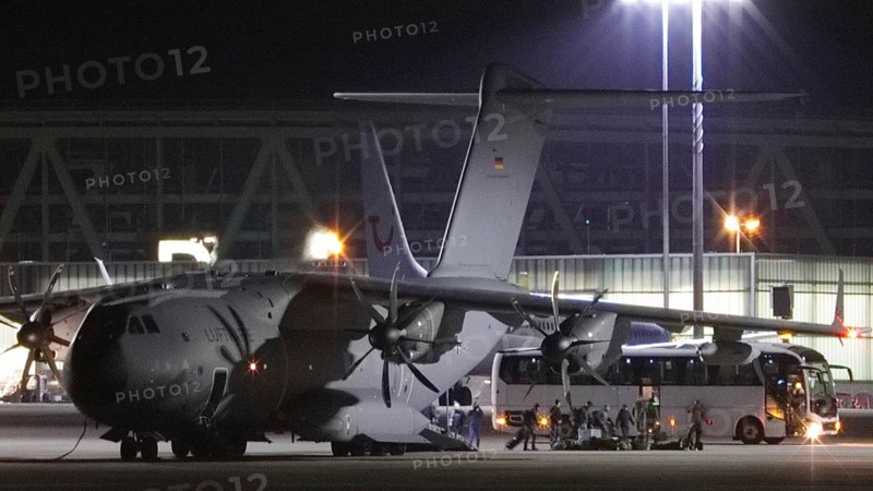 Airbus A400M military transport aircraft of the German Air Force landed at Stuttgart Airport with soldiers from Damascus and Cyprus. German Armed Forces