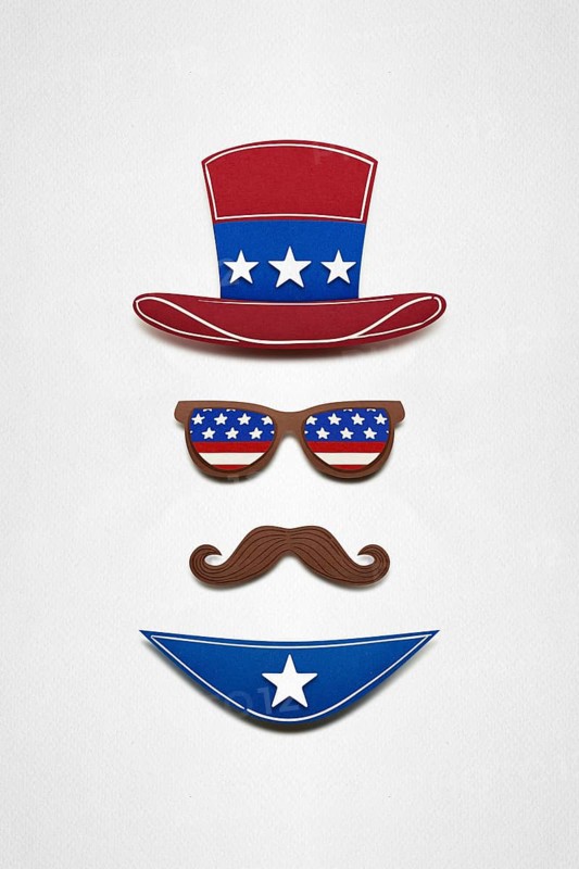 Creative 4th of July concept photo of Uncle Sam made of paper on a white background