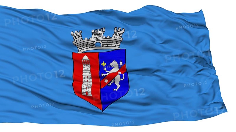 Isolated Tirana City Flag, Capital City of Albania, Waving on White Background, High Resolution