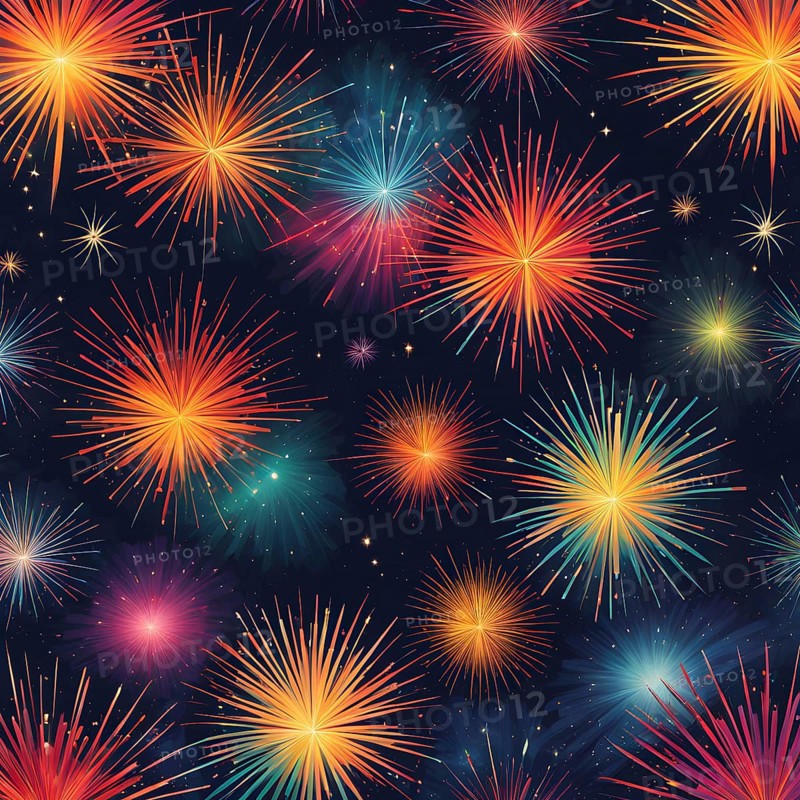 Wallpaper illustration of an explosion of vibrant fireworks colors in a night sky, symbol for happy new year, AI generated