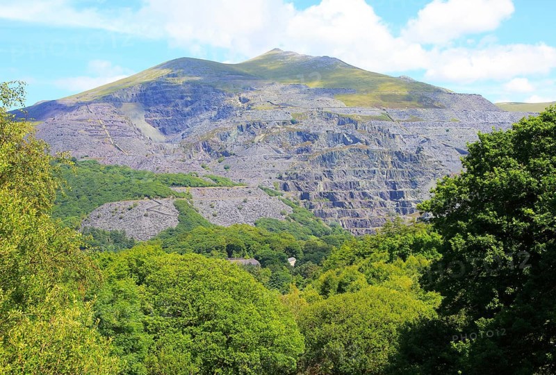 Slate quarries at Llanberis, Snowdonia, north Wales, UK view down to Llanberis