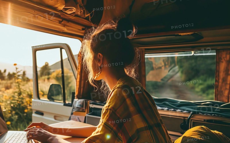Freelancer performing work from remote location while enjoying life, AI generated
