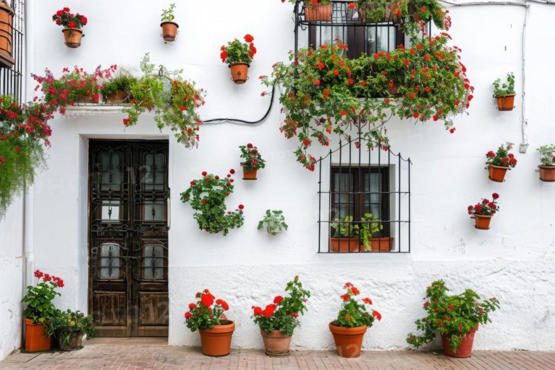 Typical architecture of spanish colonial houses in historic city center, AI generated