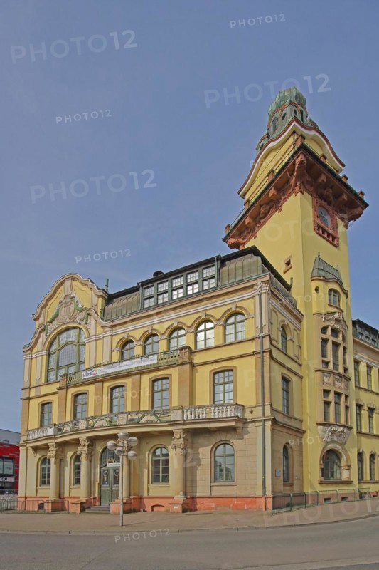 Yellow town hall built in 1876 in historicism, Völklingen, Saarland, Germany, Europe