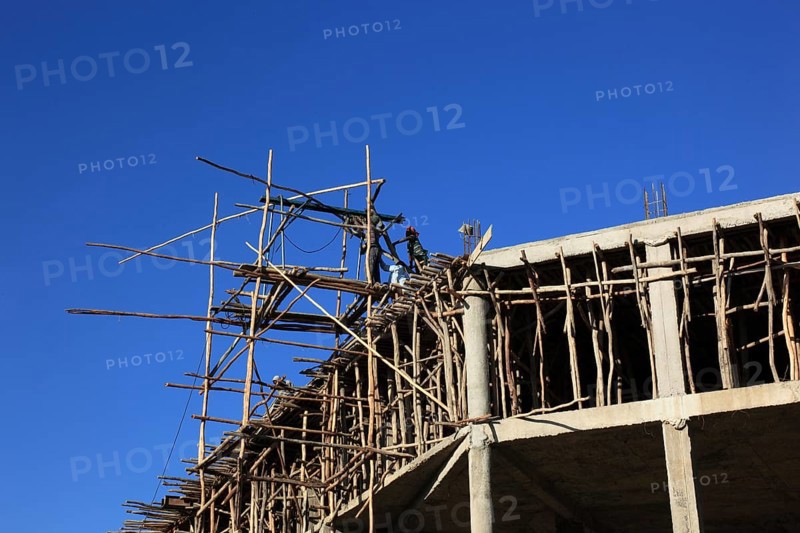 Scaffolding on a new building, wooden scaffolding, Ethiopia, Africa
