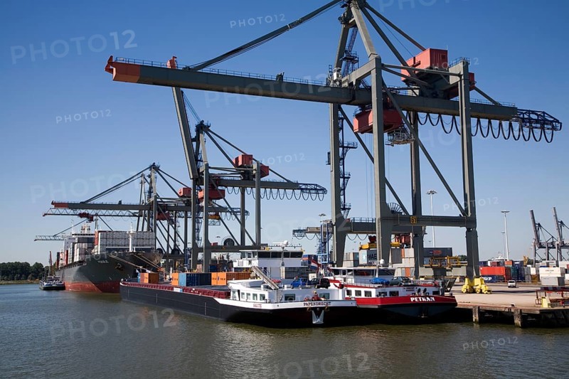 Container port quayside cranes, Port of Rotterdam, Netherlands