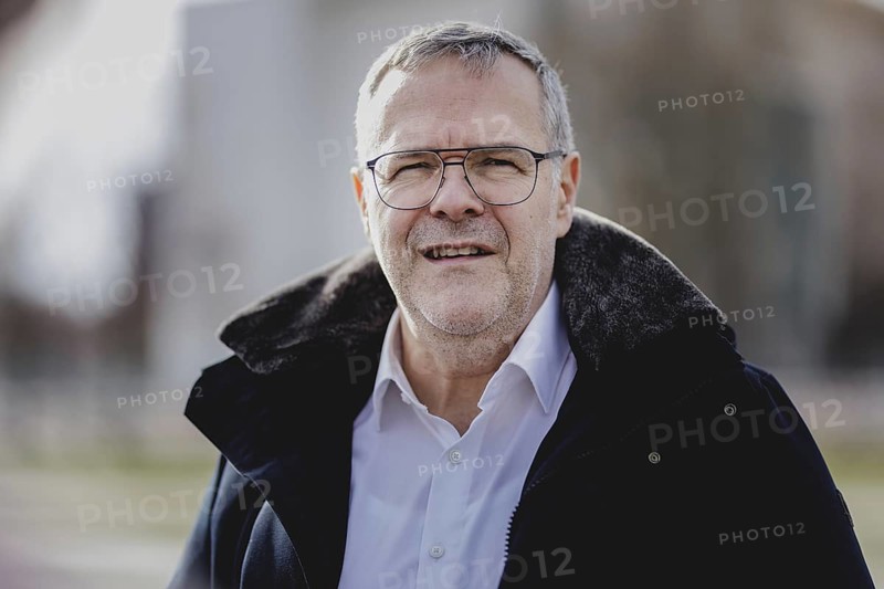 Jörg Dittrich, President of the German Confederation of Skilled Crafts, pictured as part of a protest action by the German Confederation of Skilled Crafts in front of the Federal Chancellery in Berlin, 26 February 2024. The German Confederation of Skilled Crafts demonstrates against the economic policy of the Federal Government as well as the high level of bureaucracy and the improvement of location conditions