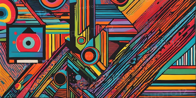 Pop art styled music album illustration featuring abstract crayon patterns and erratic lines in random shapes, AI generated