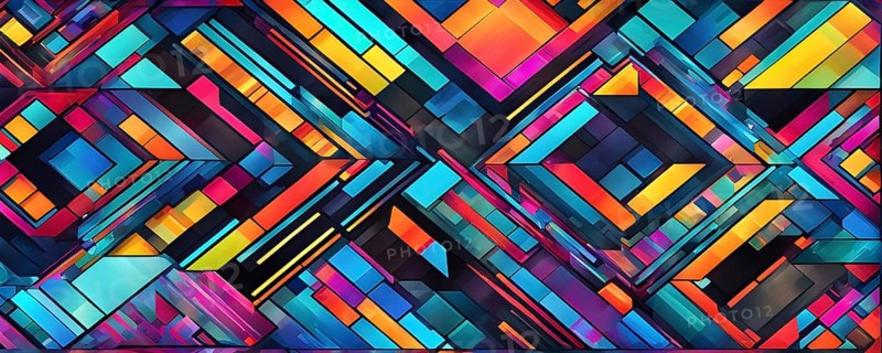 Abstract geometric patchwork illustration with vibrant intersecting geometric shapes filled with digital pattern, AI generated