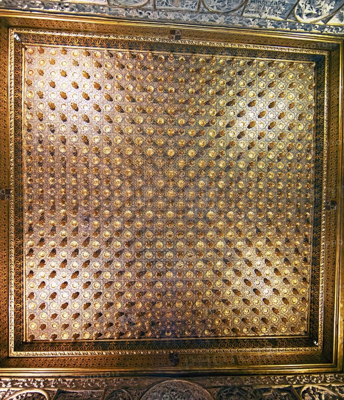 Gold leaf ceiling in the Pine Cone Room in the Alcazar, Segovia, Province of Segovia, Castile and Leon, Spain, Europe