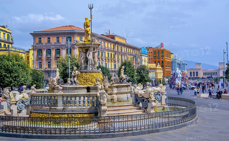 Fountain of Neptune in the Municipio square in the centre, Naples, Gulf of Naples, Campania, Italy, Europe