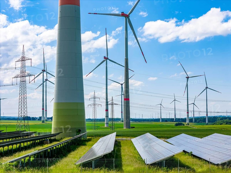 Wind farm near Marsberg, photovoltaic system, utilisation of land for renewable energies, Hochsauerlandkreis, North Rhine-Westphalia, Germany, Europe