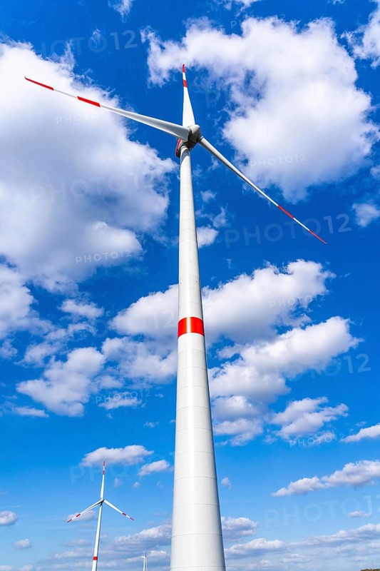Wind turbine, wind energy plant, type Enercon E-103, rated power 2, 350, 0 kW, rotor diameter 103 metres, in front of a blue sky with clouds, North Rhine-Westphalia, Germany, Europe