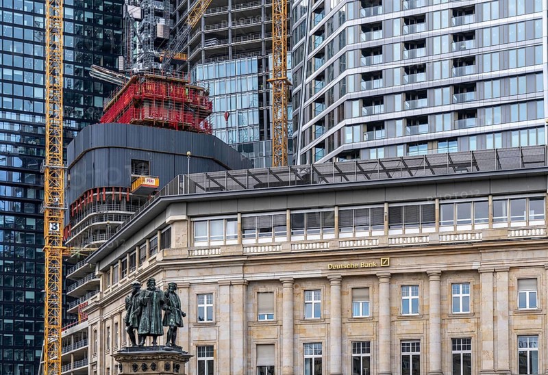 Construction site of the FOUR construction project, 4 high-rise towers at Roßmarkt in Frankfurt am Main, will be up to 228 metres high, with 59 storeys, for use as office buildings, flats, hotels and restaurants, Hesse, Germany, Europe