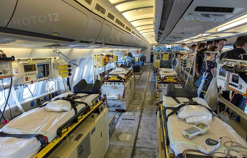 View of the Air Force Airbus A310 MRT Med Evac, Mediacal Evacuation. The MRT MedEvac Airbus serves the German Air Force as a flying intensive care unit for the transport of severely injured persons, Schönefeld, 20 May 2014