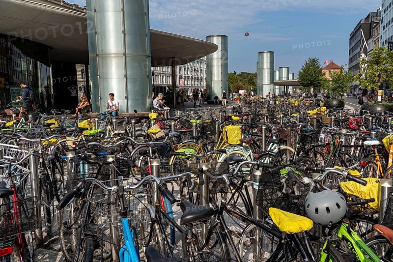 Bicycle parking, Nørreport metro station, in the city centre of Copenhagen, considered the bicycle capital of the world, 45 % of the inhabitants travel by bicycle, Denmark, Europe