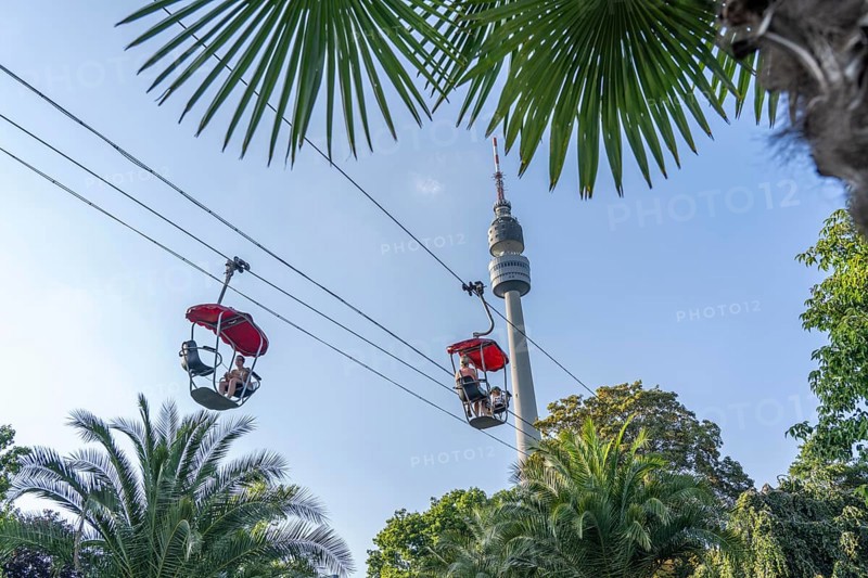 Westfalenpark, with 70 hectares, one of the largest inner-city parks in Europe, chairlift, Florianturm, 219 metre high viewing and television tower, Dortmund North Rhine-Westphalia, Germany, Europe