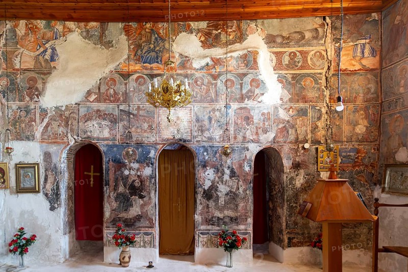 Interior of Greek Orthodox church of Saint Mary, or Panagia Monastery, Dhermi, Albania, Europe