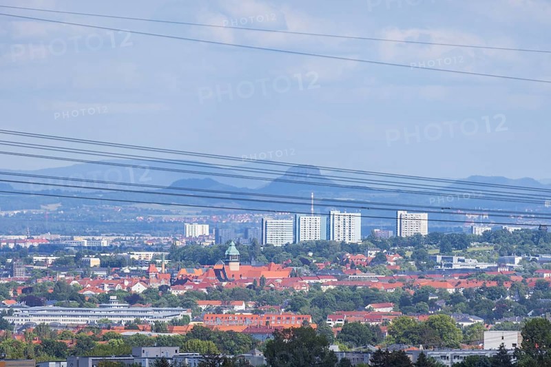 Cityscape Dresden, Unicampus, court, Zschertnitz and Saxon Switzerland with the Lilienstein, distant view of Dresden seen from the west, Dresden, Saxony, Germany, Europe
