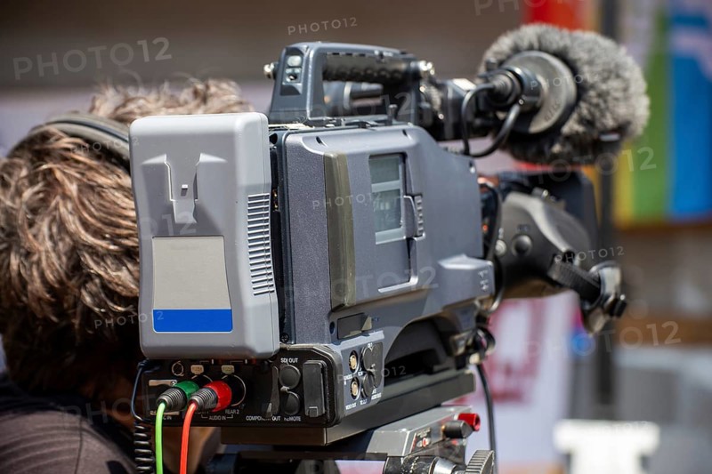 Close-up of a television camera during the transmission of an event