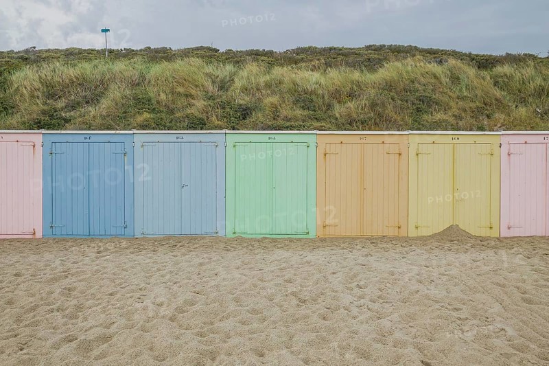 Colourful pastel beach cabins, beach, beach hut, colour, Domburg, Netherlands