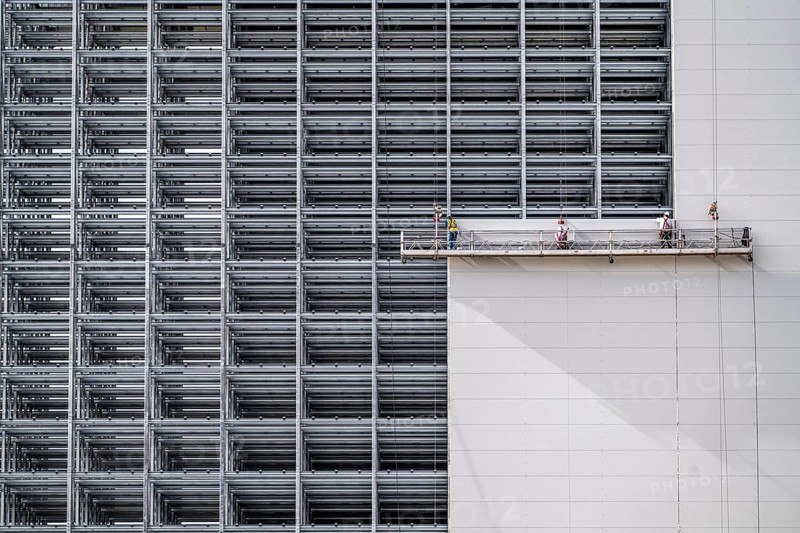 Construction of a high-bay warehouse, storage system for high space utilisation, in steel construction, North Rhine-Westphalia, Germany, Europe