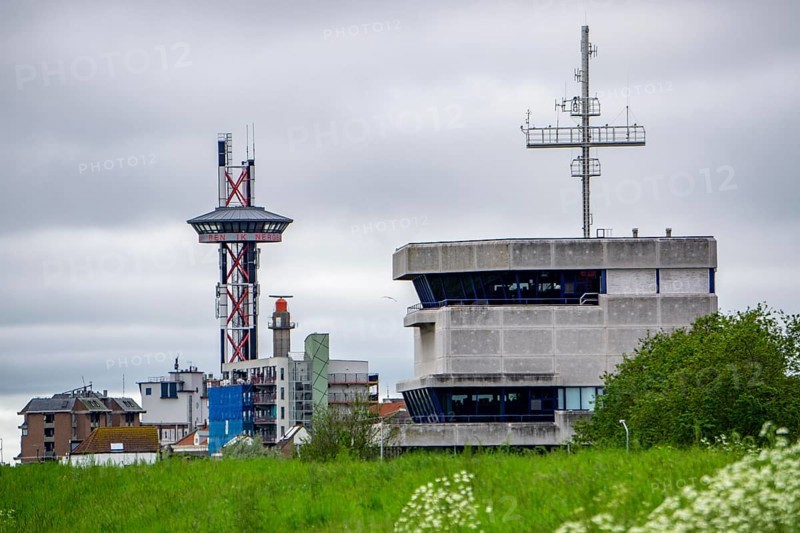 The Oranjedijk, on the Westerschelde near Vlissingen, observation tower Arsenal Tower, VTS-Scheldt control centre, shipping traffic control centre for the Westerschelde, Zeeland, Netherlands