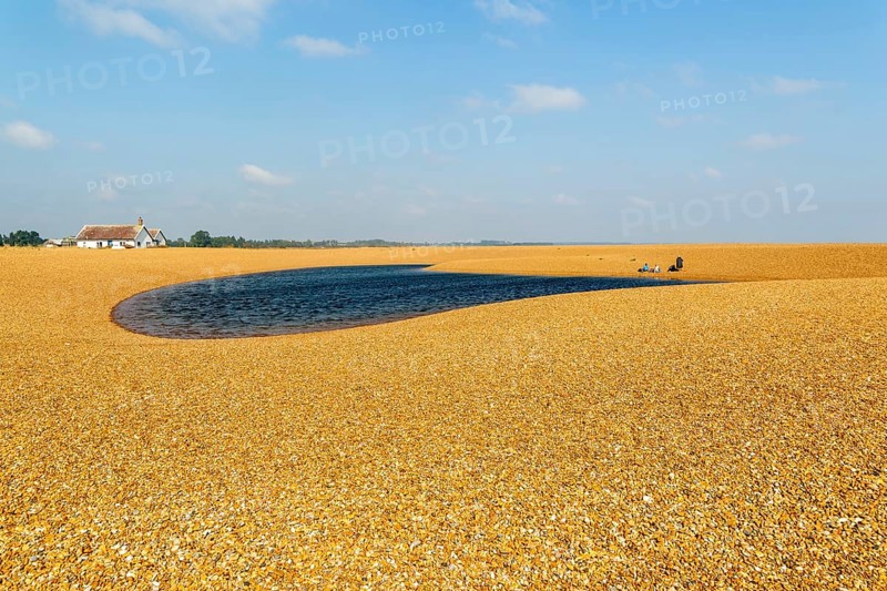 Ridge and lagoon formed on beach at Shingle Street, Hollesley Suffolk, England, UK