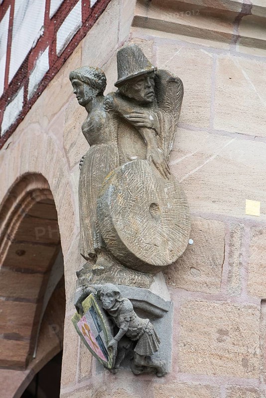 Sculpture at the historic town hall, Schwabach, Middle Franconia, Bavaria, Germany, Europe