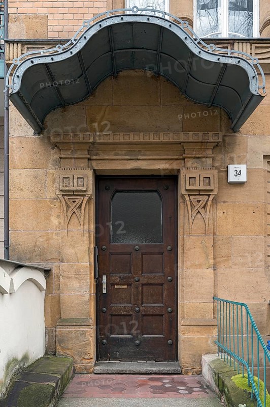 Entrance in the Art Nouveau style of a tenement house, built around 1900, Hastverstr. 34, Nuremberg, Middle Franconia, Bavaria, Germany, Europe