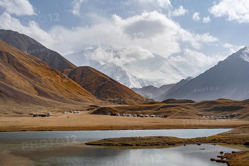 Lake, Lenin Peak, Pamir Mountains, Osh Province, Kyrgyzstan, Asia