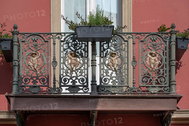 Decorative wrought iron balcony, 19th century, Kulmbach, Upper Franconia, Bavaria, Germany, Europe