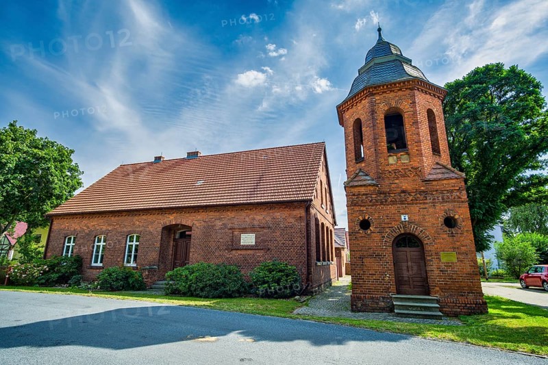 Old school with bell tower, Zeischa, Bad Liebenwerda, Brandenburg, Germany, Europe