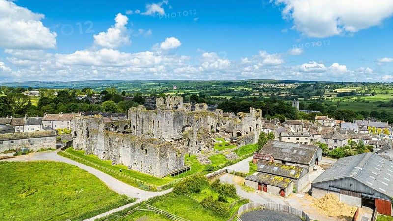 Middleham Castle from a drone, Middleham, Wensleydale, North Yorkshire, England, United Kingdom, Europe