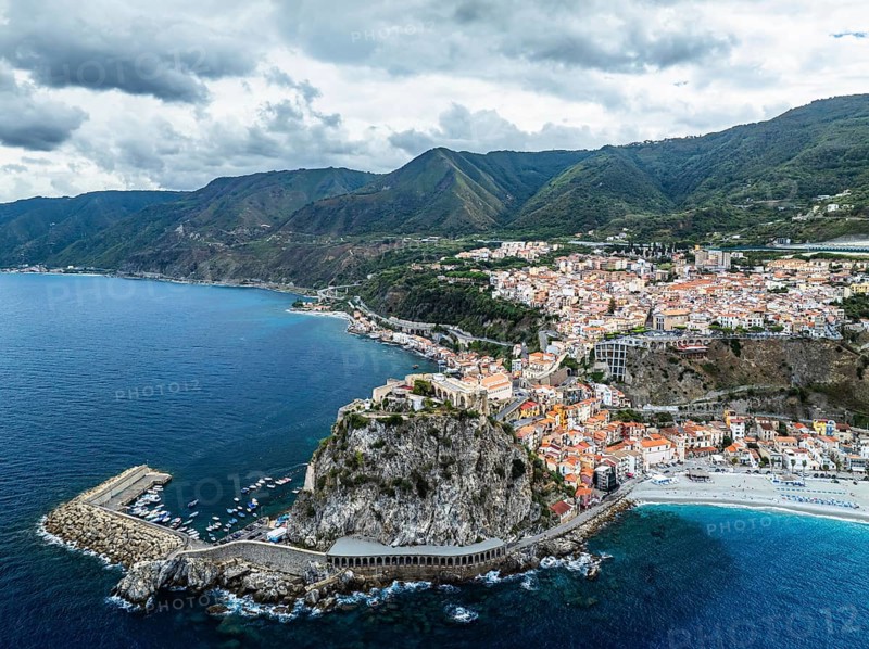 Scilla from a drone, Calabria, Italy, Europe
